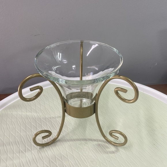 Vintage Partylite Metal Gold Candle Holder 6" Tall 6"wide - Picture 3 of 8